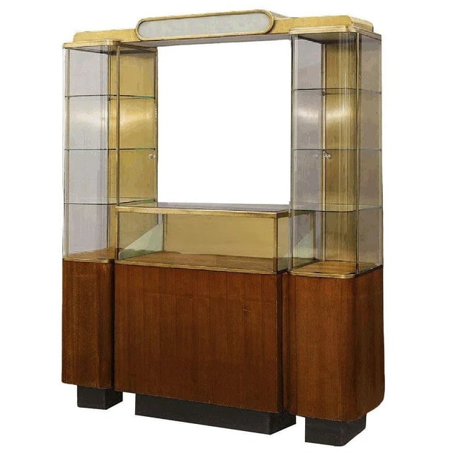 1930s Streamline Art Deco Brass & Oak Double Tower Display Case by Parker Pens - 3