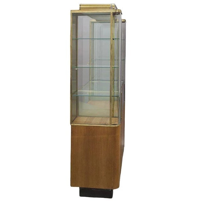1930s Streamline Art Deco Brass & Oak Double Tower Display Case by Parker Pens - 4