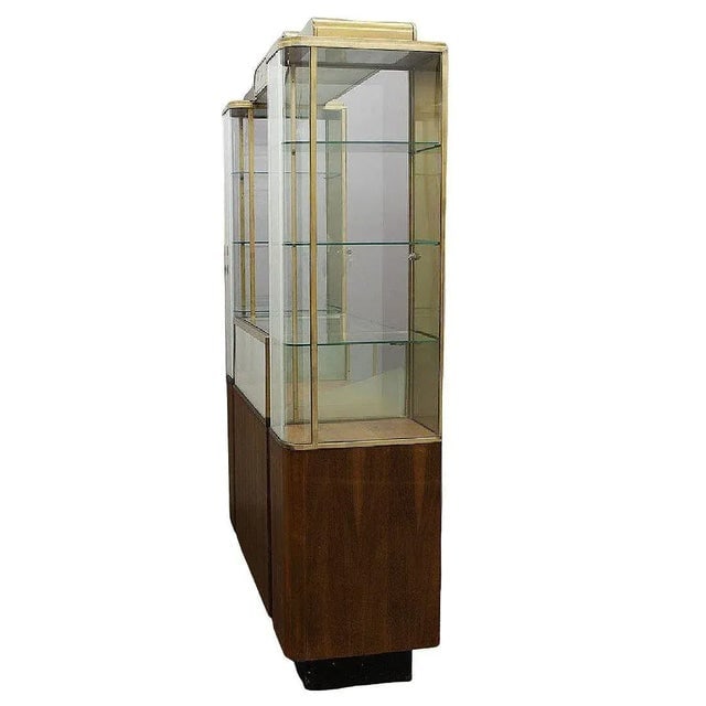 1930s Streamline Art Deco Brass & Oak Double Tower Display Case by Parker Pens - 5