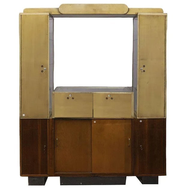 1930s Streamline Art Deco Brass & Oak Double Tower Display Case by Parker Pens - 6