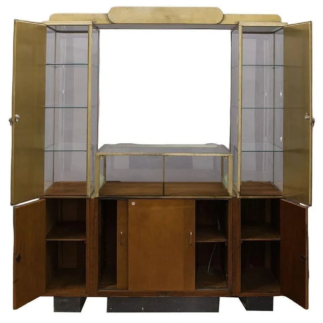 1930s Streamline Art Deco Brass & Oak Double Tower Display Case by Parker Pens - 7