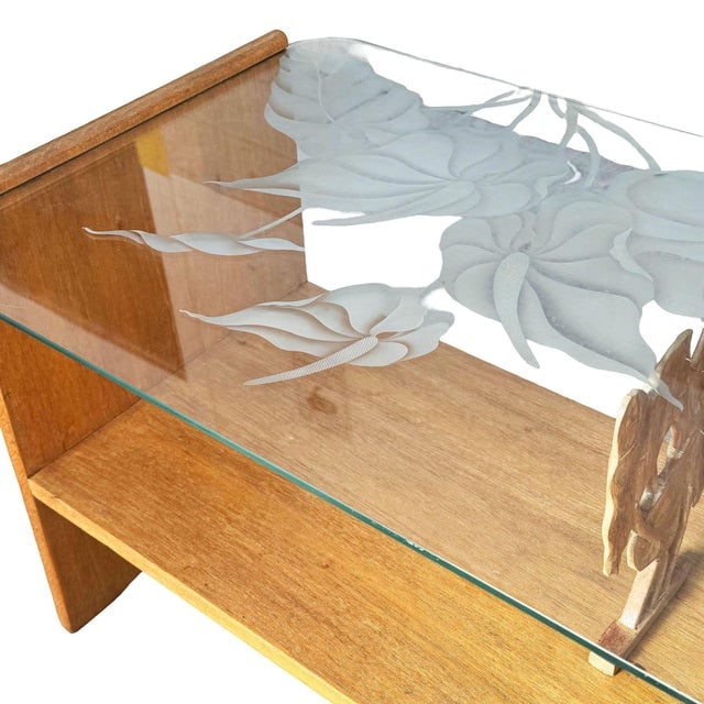 Restored Hand Carved Hawaiian Koa Wood 2 Tiered Coffee Table W/ Glass Table - 5