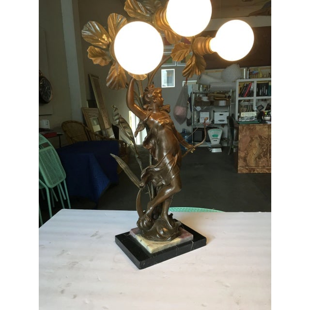 Early Three Bulb Art Nouveau Figural Bronze and Marble Table Lamp - 3