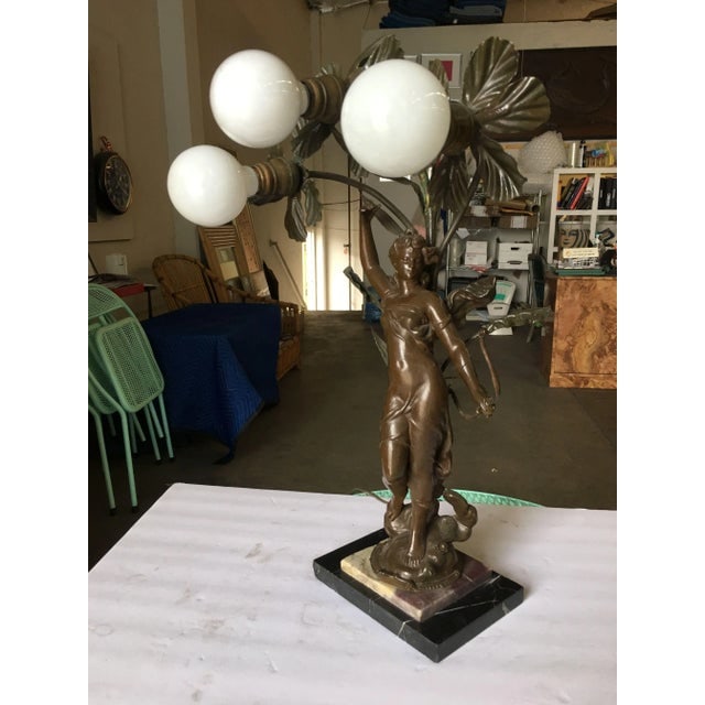 Early Three Bulb Art Nouveau Figural Bronze and Marble Table Lamp - 5