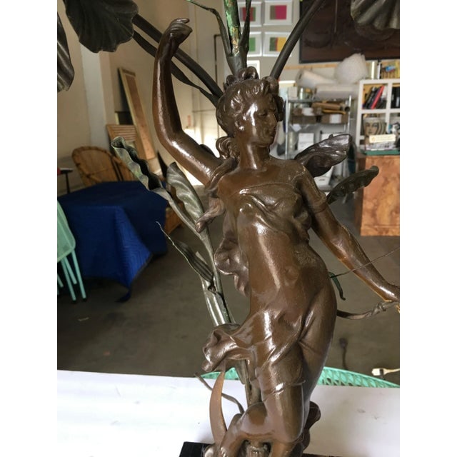 Early Three Bulb Art Nouveau Figural Bronze and Marble Table Lamp - 6