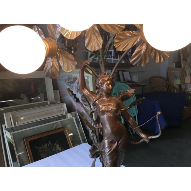 Early Three Bulb Art Nouveau Figural Bronze and Marble Table Lamp - 7