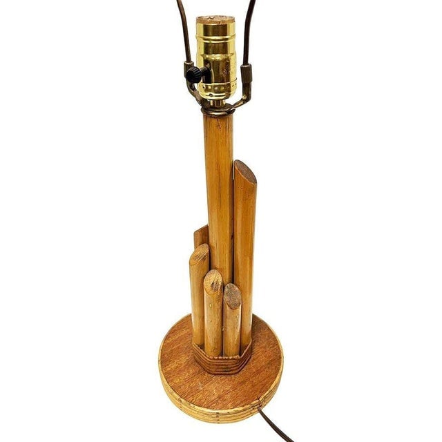 1950s Mid Century Modern Sculptural Mahogany & Wicker Wrapped Rattan Graduated 7-Pole Table Lamps, - 5