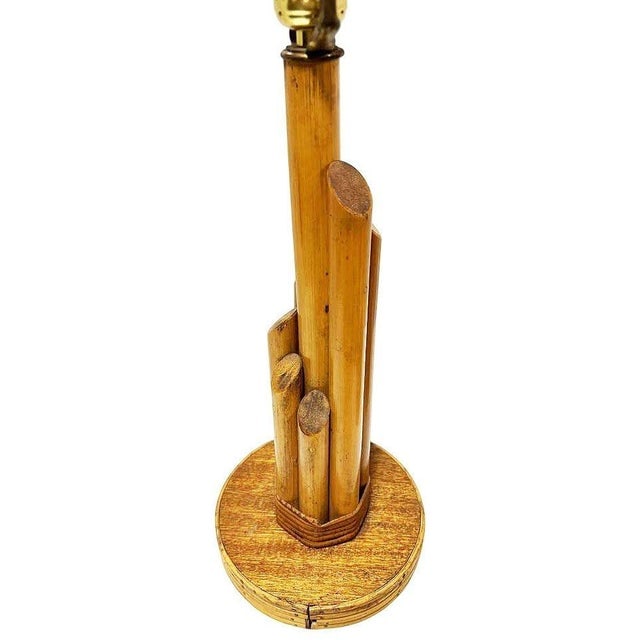 1950s Mid Century Modern Sculptural Mahogany & Wicker Wrapped Rattan Graduated 7-Pole Table Lamps, - 6
