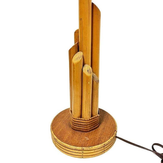 1950s Mid Century Modern Sculptural Mahogany & Wicker Wrapped Rattan Graduated 7-Pole Table Lamps, - 7