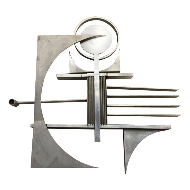 Mid-Century Brutalist Free-Form Aluminum & Steel Geometric Art Wall Sculpture (1 of 5)