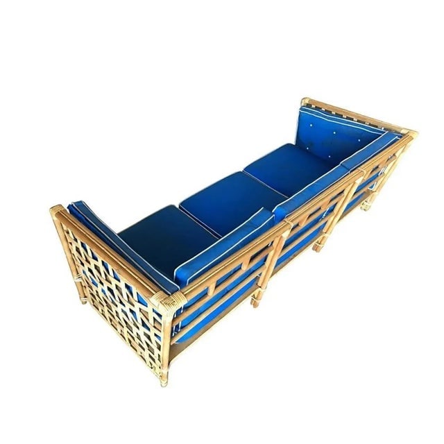 Restored Milo Baughman Style Stick Reed Rattan Cubists Sofa - 2