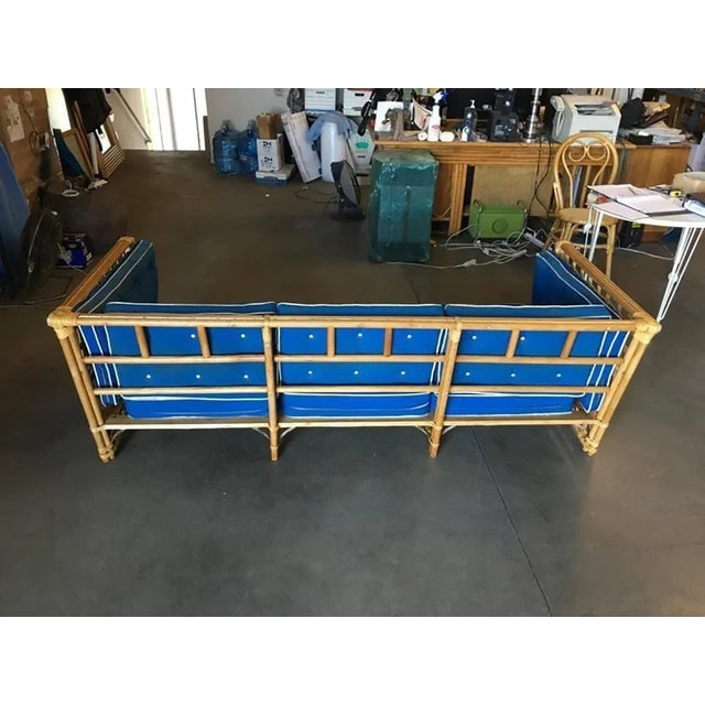 Restored Milo Baughman Style Stick Reed Rattan Cubists Sofa - 7