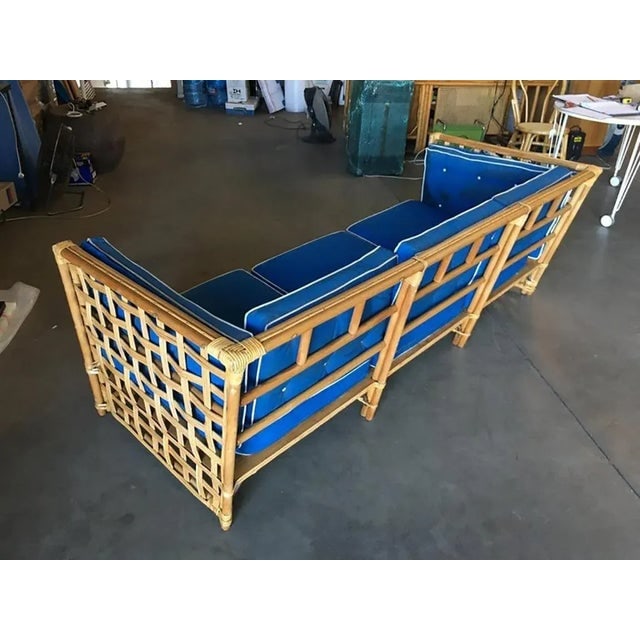 Restored Milo Baughman Style Stick Reed Rattan Cubists Sofa - 8