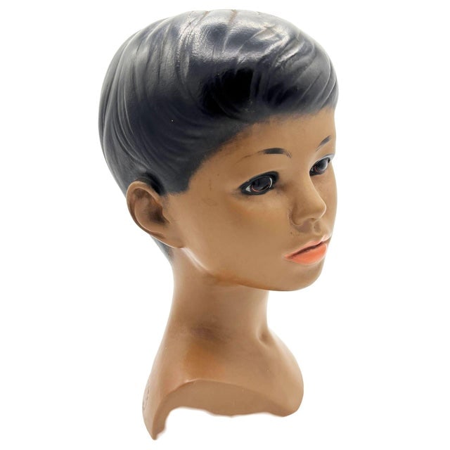 1950s Mid-Century Hawaiian Polynesian Boy Chalkware Bust Statue by Marwal - 3