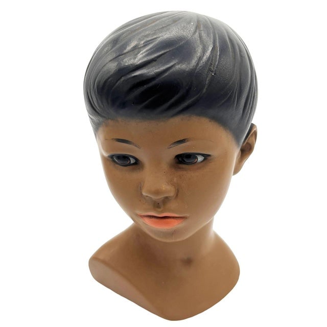 1950s Mid-Century Hawaiian Polynesian Boy Chalkware Bust Statue by Marwal - 7