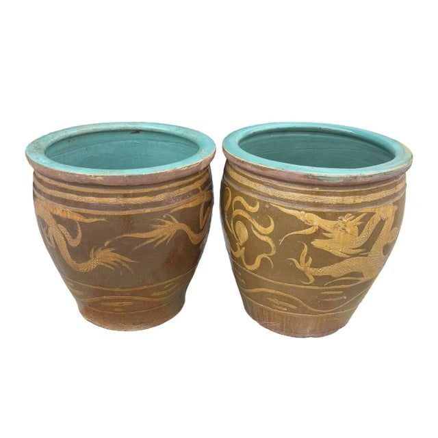Antique Chinese 19th Century Egg Pot Art Pottery Jardini√®re Planter, Pair - 2