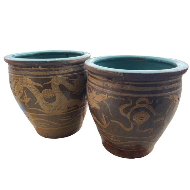 Antique Chinese 19th Century Egg Pot Art Pottery Jardini√®re Planter, Pair - 4