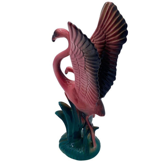 1950s Mid Century Modern Open Wing Mother & Child Pink Flamingo Ceramic Tabletop Statue by Leftons - 4