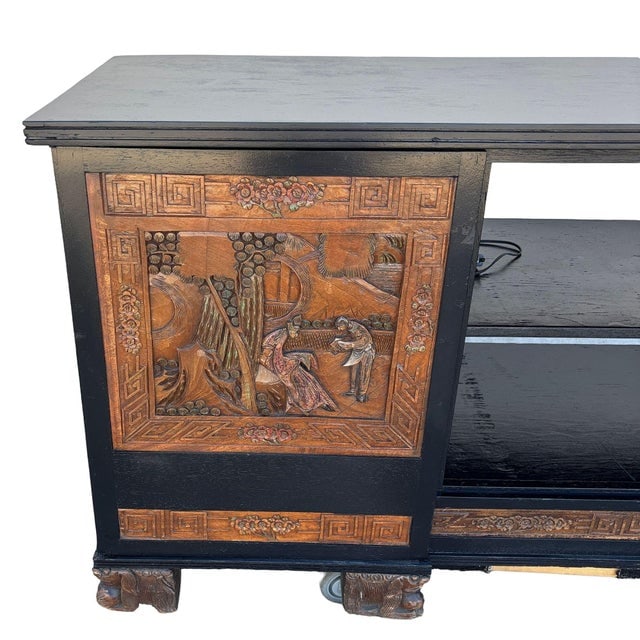 1950s Mid-Century James Mont Style Carved Media Credenza Stereo Cabinet - 10