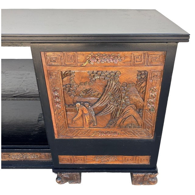 1950s Mid-Century James Mont Style Carved Media Credenza Stereo Cabinet - 2