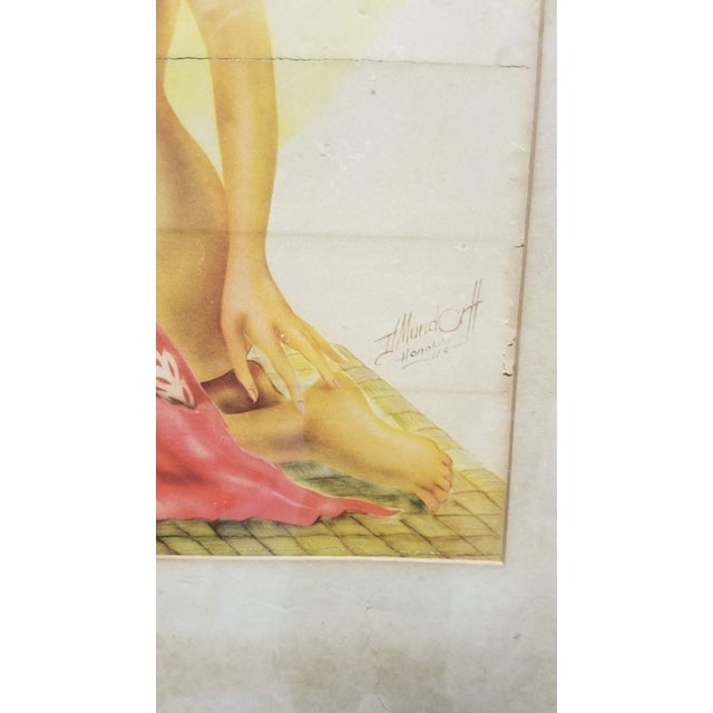Hawaiian Airbrush Figure on Paper by Mundorff Honolulu in Bamboo Frame, 1945 - 5