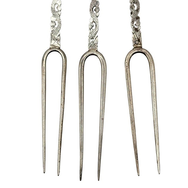 Victorian 1890 Chinese Export Silver Pickle Cocktail Fork, Set of 3 - 5