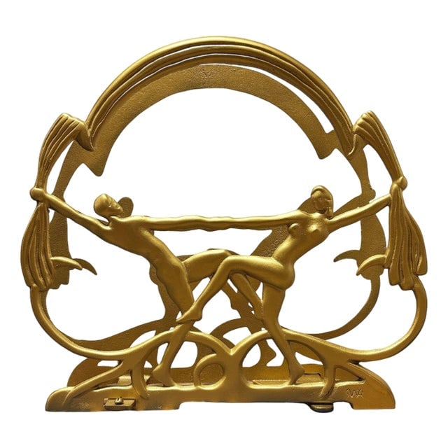 1928 Art Deco Figure Flapper Brass Tone Magazine Rack by Seville Art Metal Studios (1 of 12)