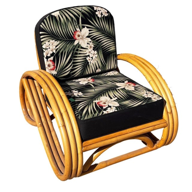 1950s Restored MCM 3-Strand 3/4 Reverse Pretzel Rattan Lounge Chair& Ottoman Pair - 5