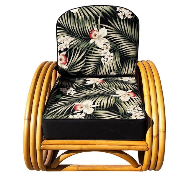 1950s Restored MCM 3-Strand 3/4 Reverse Pretzel Rattan Lounge Chair& Ottoman Pair - 6