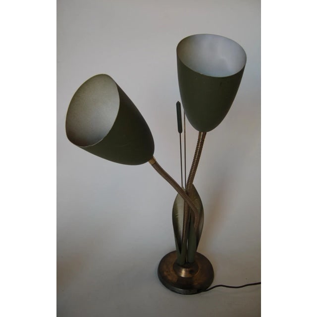 Green Enamel Double Gooseneck Adjustable Calla Lily Desk Lamp. - 2