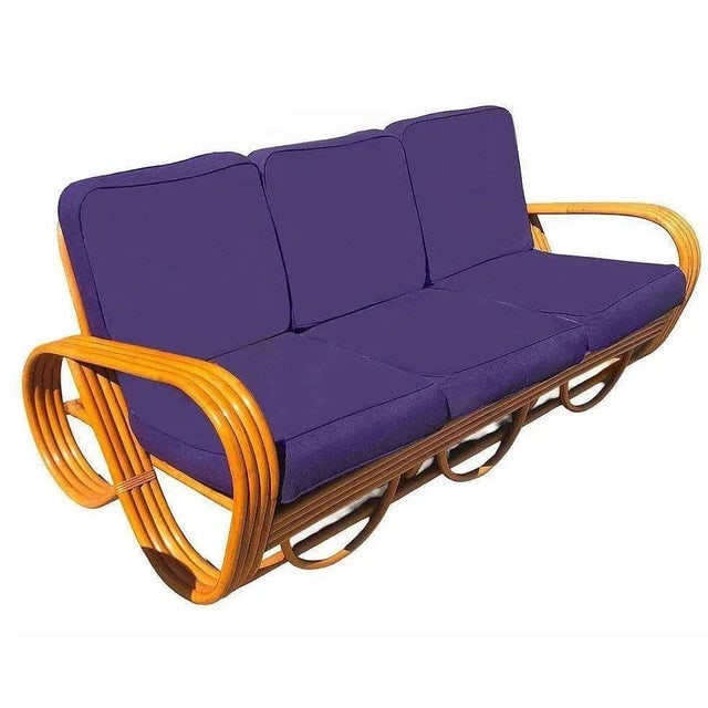1950s Restored Mid-Century Modern Rattan 4-Strand Reverse Pretzel Sofa & Lounge Chair Set, 3 Pieces - 4