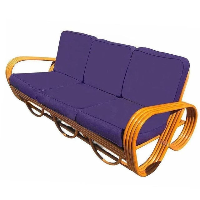 1950s Restored Mid-Century Modern Rattan 4-Strand Reverse Pretzel Sofa & Lounge Chair Set, 3 Pieces - 5