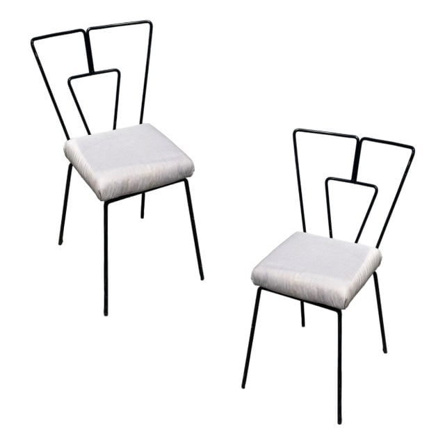 Mid-Century Iron Wire Art Side Dining Geometric Chair by Homecrest, Pair (1 of 9)
