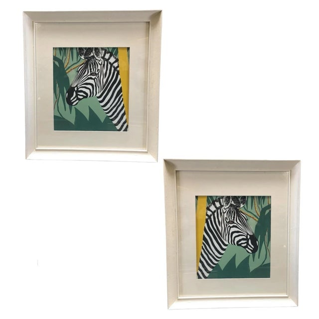 Post War Hawaiian Airbrush Zebra in Original Frame W/ Large Mat, Pair (1 of 5)