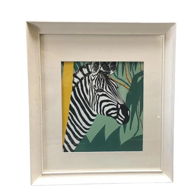 Post War Hawaiian Airbrush Zebra in Original Frame W/ Large Mat, Pair - 2