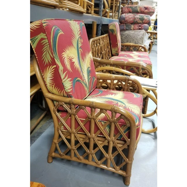 Restored Mid Century Lattice Rattan Sofa & Lounge Chair Livingroom Set - 6