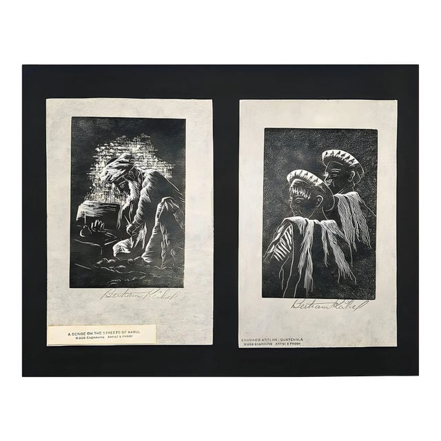 Pair of Wood Block Prints " Santiago Atitlan" & " a Scribe on the Streets of Kabul" by Bertram (1 of 5)