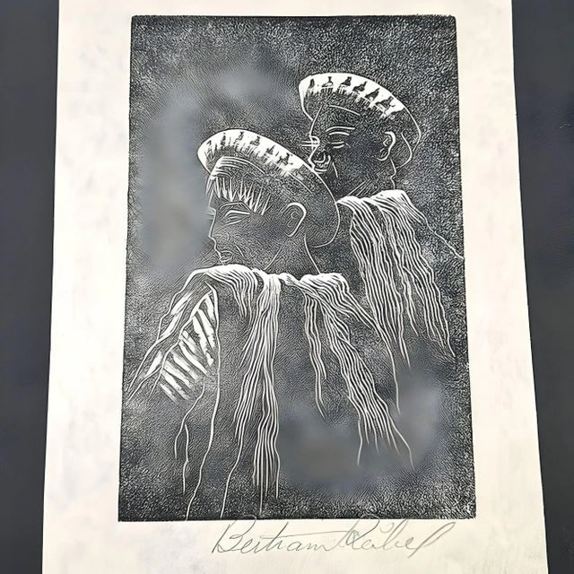 Pair of Wood Block Prints " Santiago Atitlan" & " a Scribe on the Streets of Kabul" by Bertram - 2