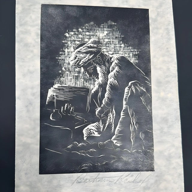 Pair of Wood Block Prints " Santiago Atitlan" & " a Scribe on the Streets of Kabul" by Bertram - 4