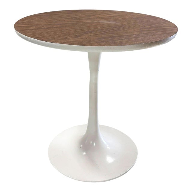 1960s MCM Tall Tulip Side Table Attributed to Eero Saarinen for Knoll W/ Walnut Laminate Top (1 of 5)