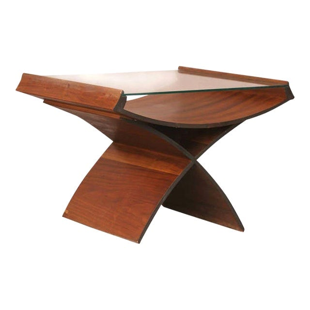 1950s Mid-Century Molded Sculptural Bentwood Hourglass Side Drink Table W/ Glass Top (1 of 9)