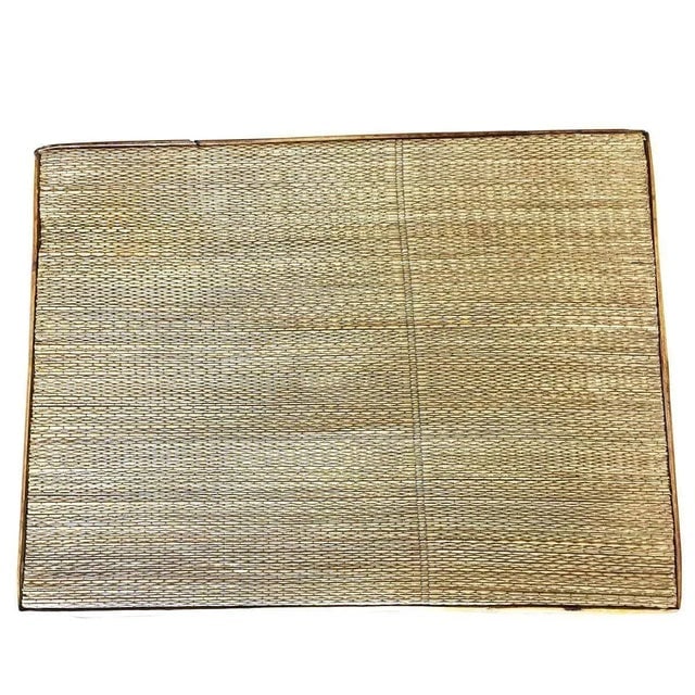 Restored Art Deco Blond Rattan Side Table W/ Rice Mat Top - 4