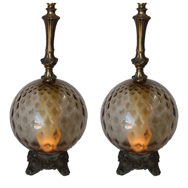 Hollywood Regency Smoked Bubble Glass Table Lamps With Inner Glowing Accent Light (1 of 9)