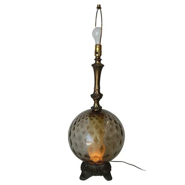 Hollywood Regency Smoked Bubble Glass Table Lamps With Inner Glowing Accent Light - 2