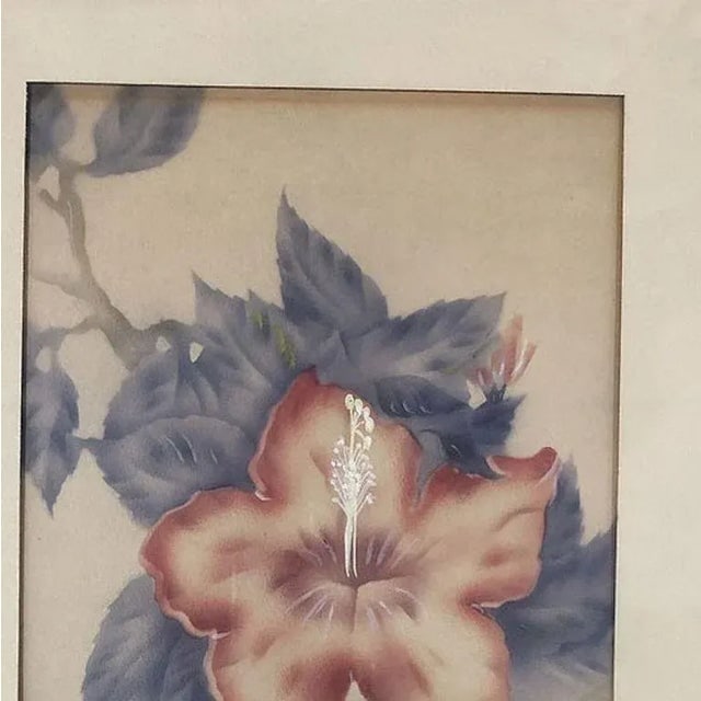 1940s Post War Red Hibiscus Airbrush Painting on Paper by Tip Freeman, Framed - 3