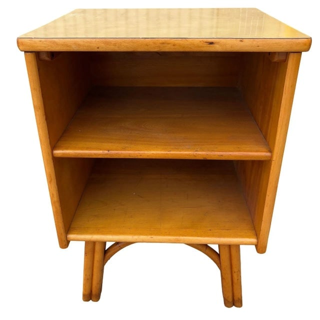 1950s Restored Heywood Wakefield Blond Birch End Table W/ Rattan Legs - 2