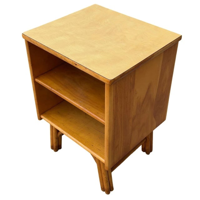 1950s Restored Heywood Wakefield Blond Birch End Table W/ Rattan Legs - 3