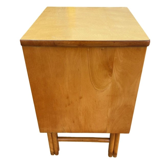 1950s Restored Heywood Wakefield Blond Birch End Table W/ Rattan Legs - 5