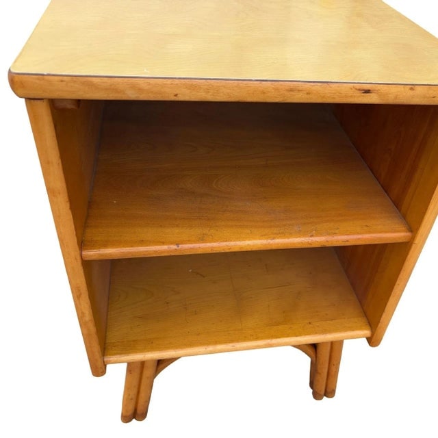 1950s Restored Heywood Wakefield Blond Birch End Table W/ Rattan Legs - 8