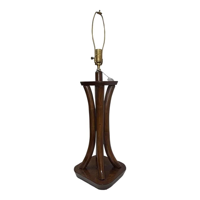 1950s Restored 4-Strand Rattan Bent Pole Table Lamp on Mahogany Base (1 of 9)